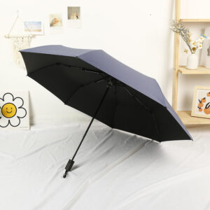 Minimalist Three-Folding Black Coating Travel Umbrella Manual Control UV Resistant Folding Umbrella with Logo