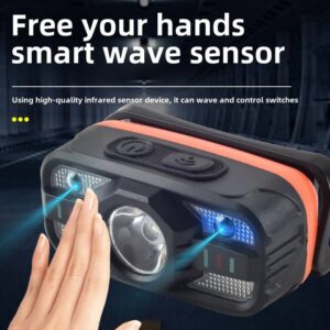 High Brightness Induction Headlights 6 Light Modes USB Charging Wave Sensor for Emergency Lighting Home Use Lightweight Design